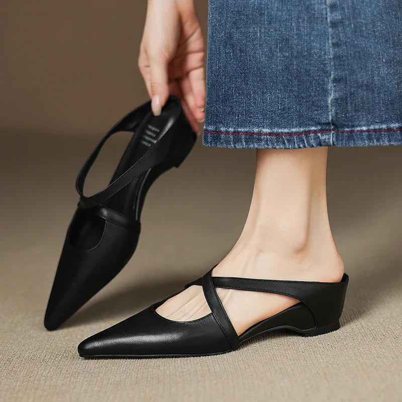 Brown Cross-Strap Pointed Toe Mules Shoes for Women | Helene Collection 9