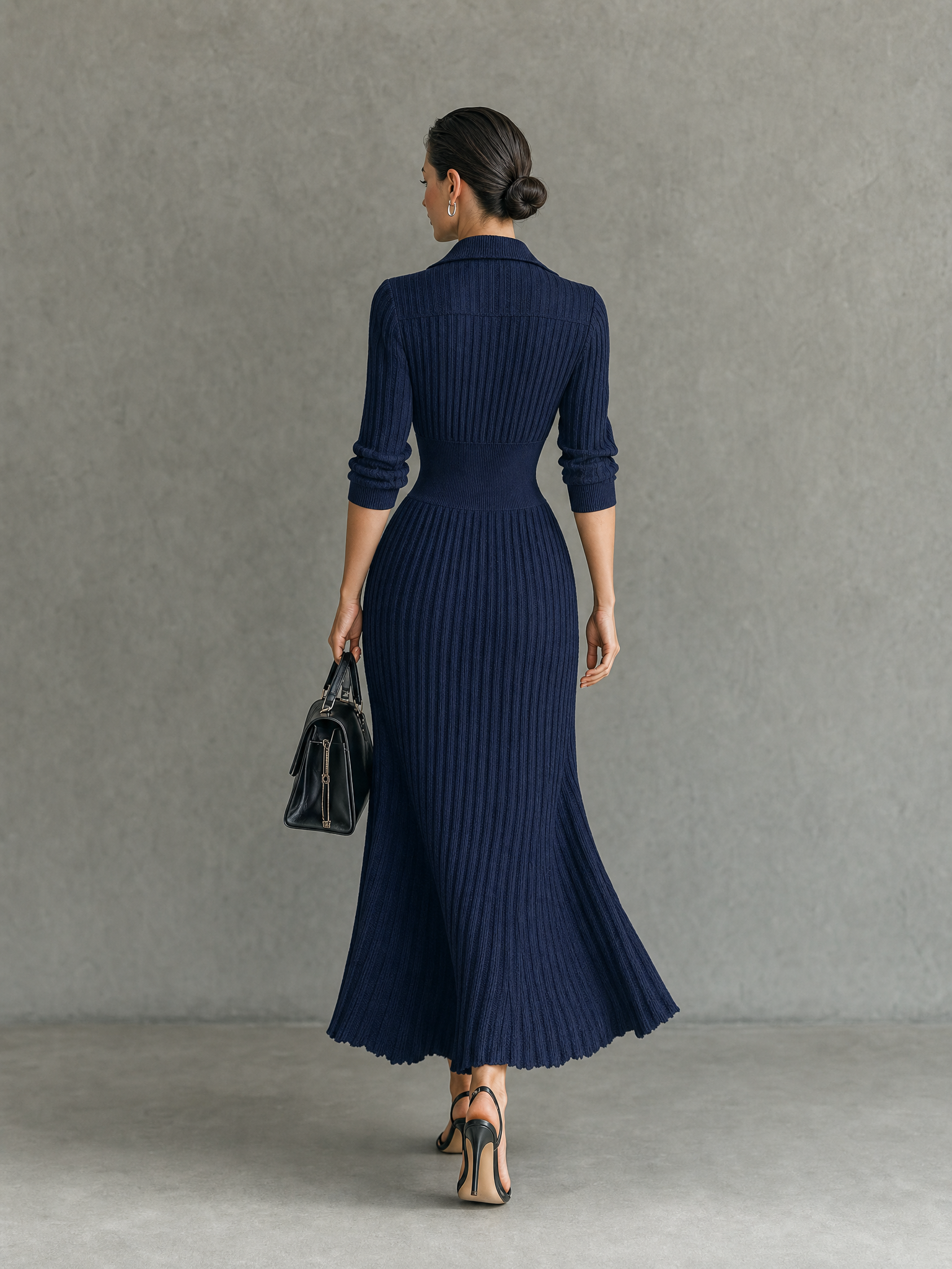 Button-Front Collared Long Sleeve Pleated A-Line Dress | Mistral Collection 1