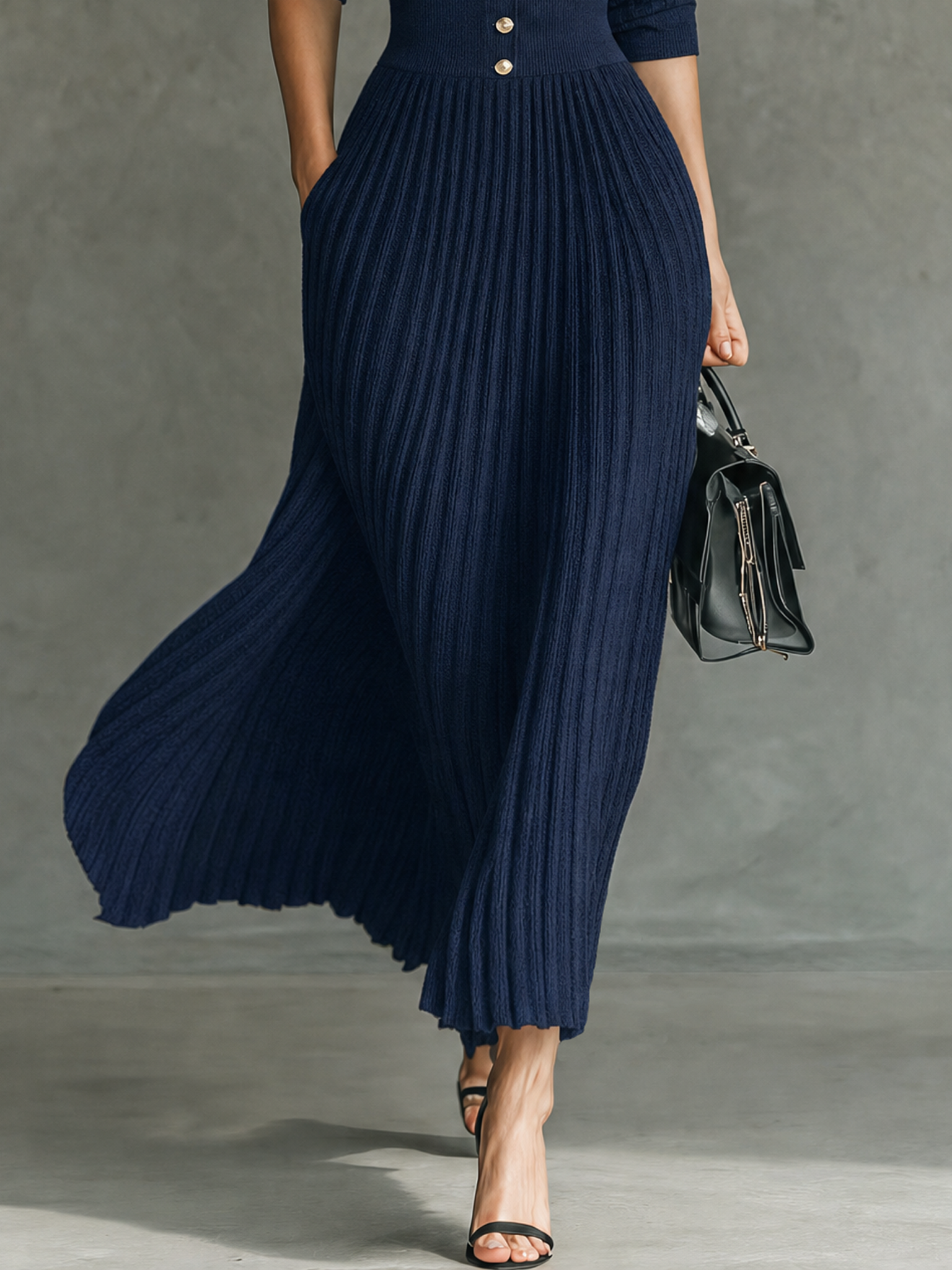 Button-Front Collared Long Sleeve Pleated A-Line Dress | Mistral Collection 3