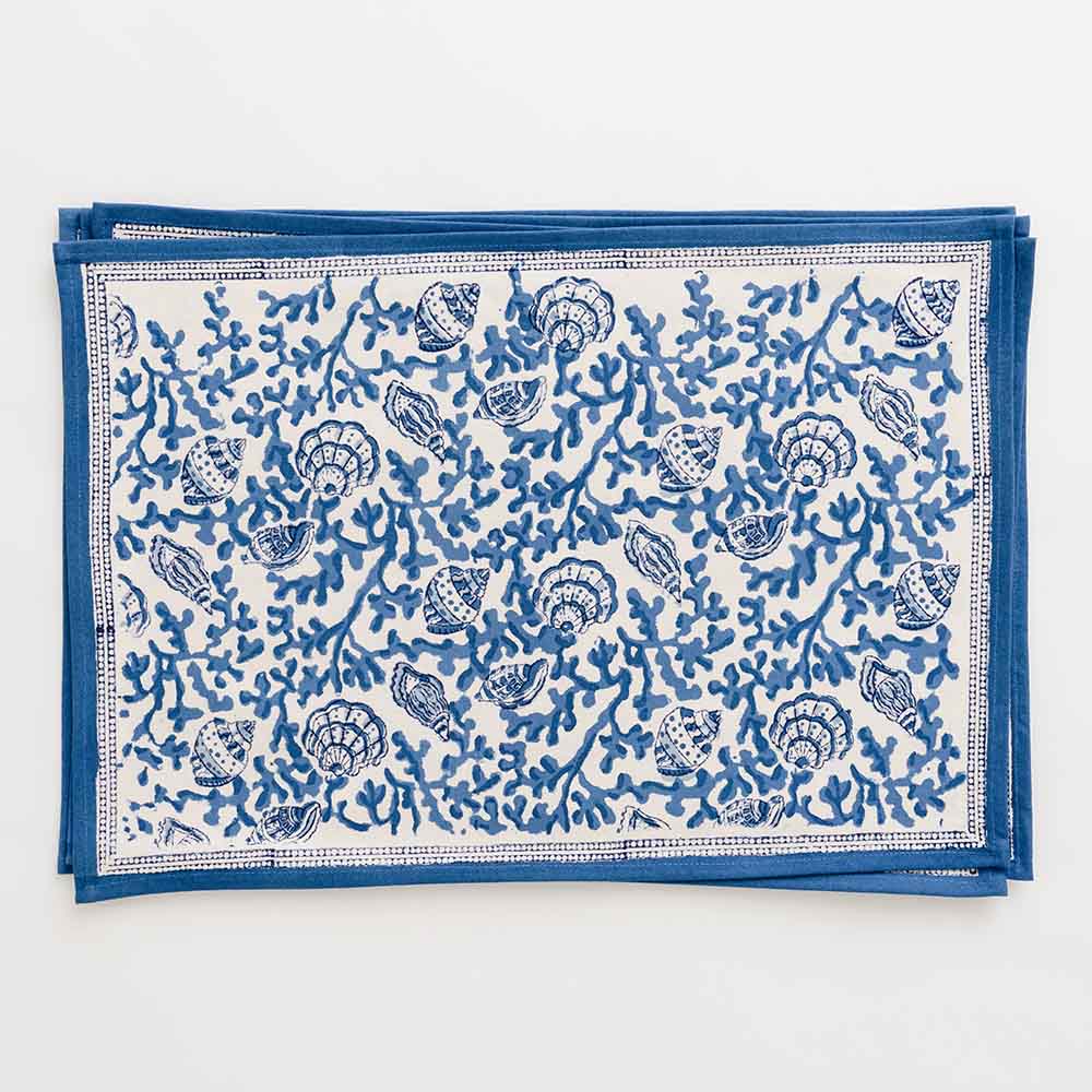 Coral & Shell Blue Placemats | Set 4