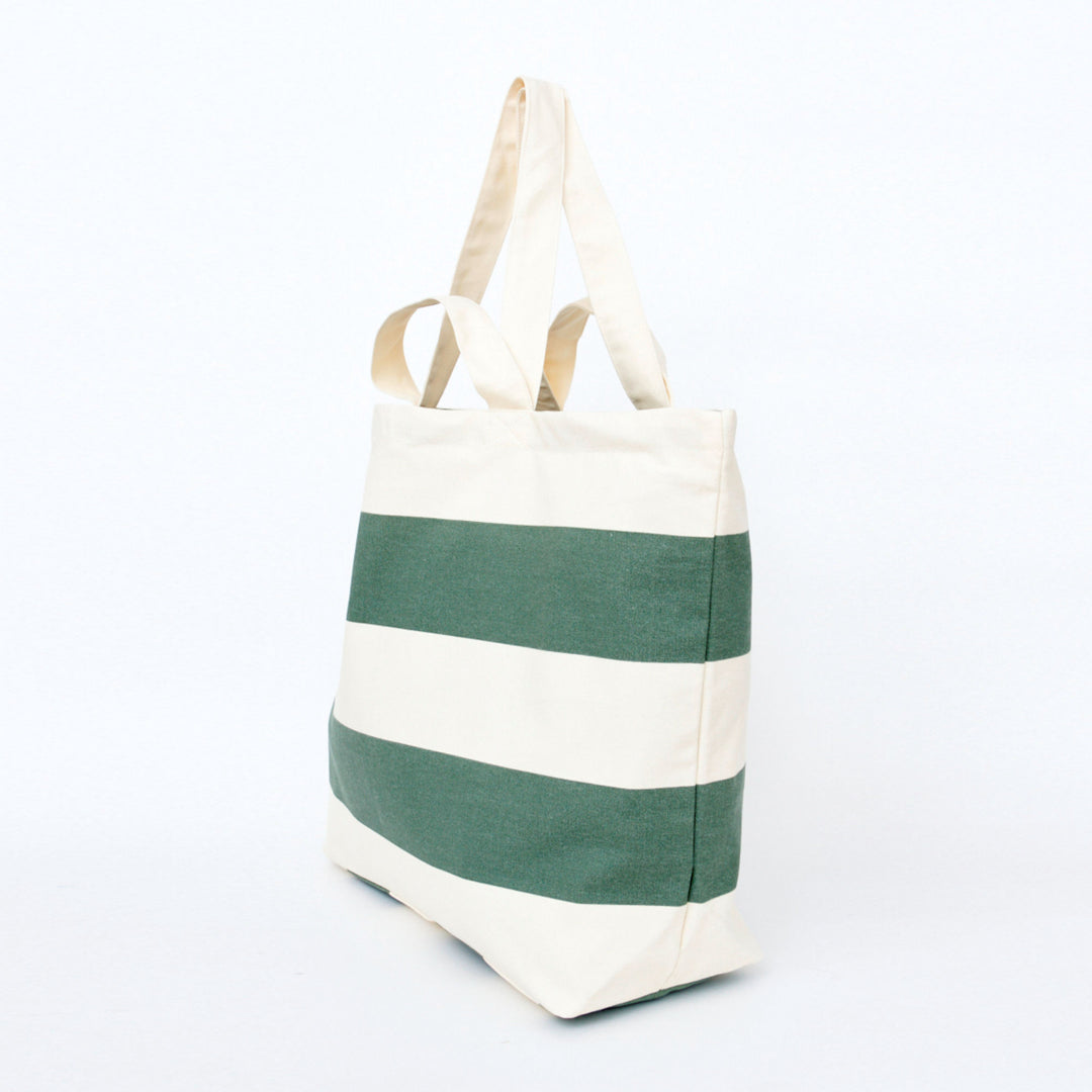 Large Canvas Tote Bag with Green Stripes