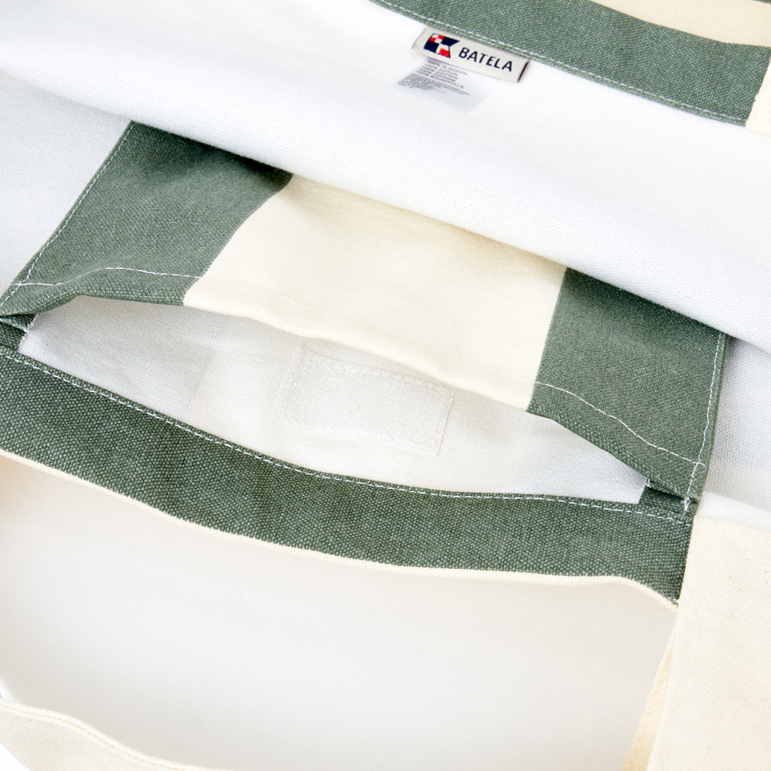 Large Canvas Tote Bag with Green Stripes