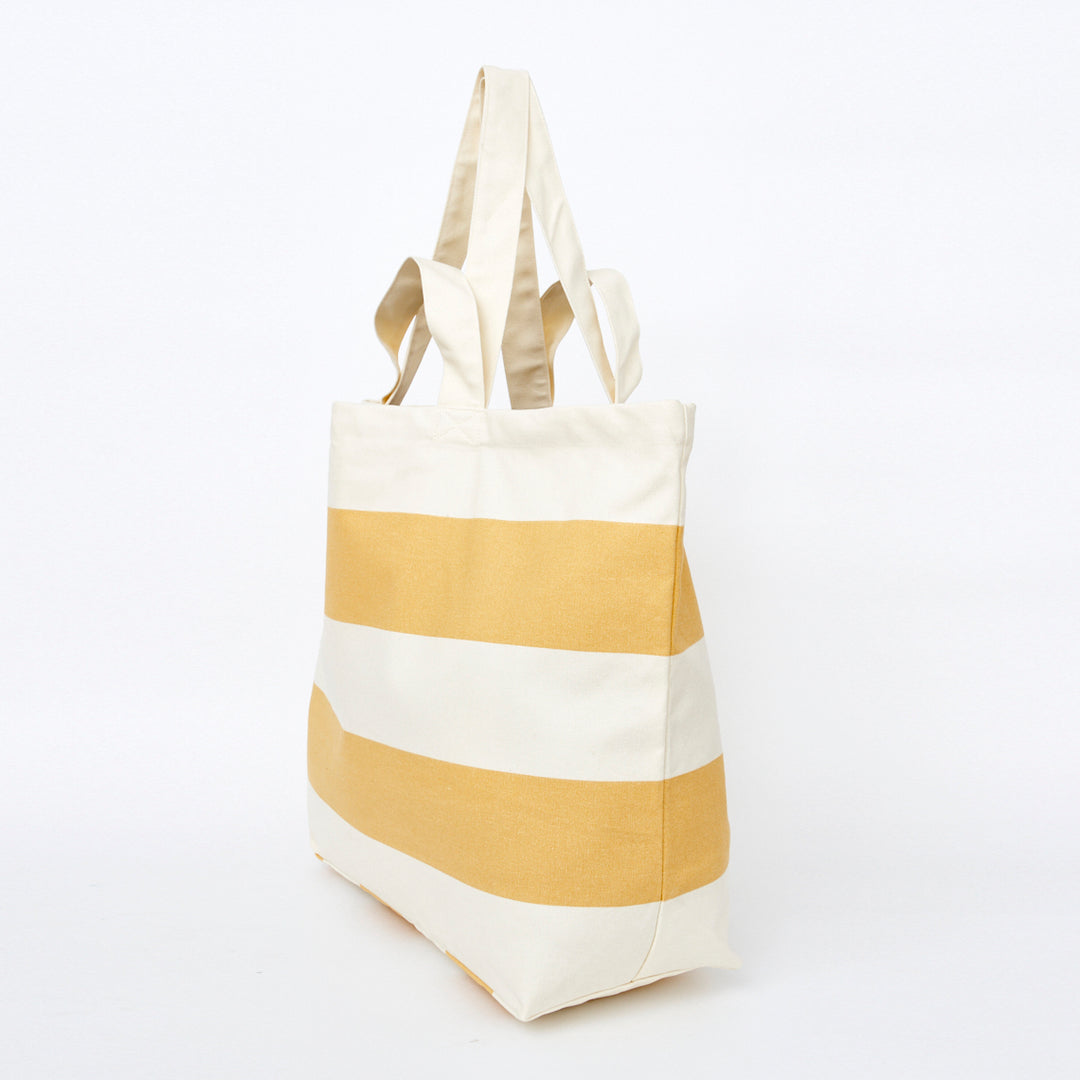 Large Canvas Tote Bag with Yellow Stripes