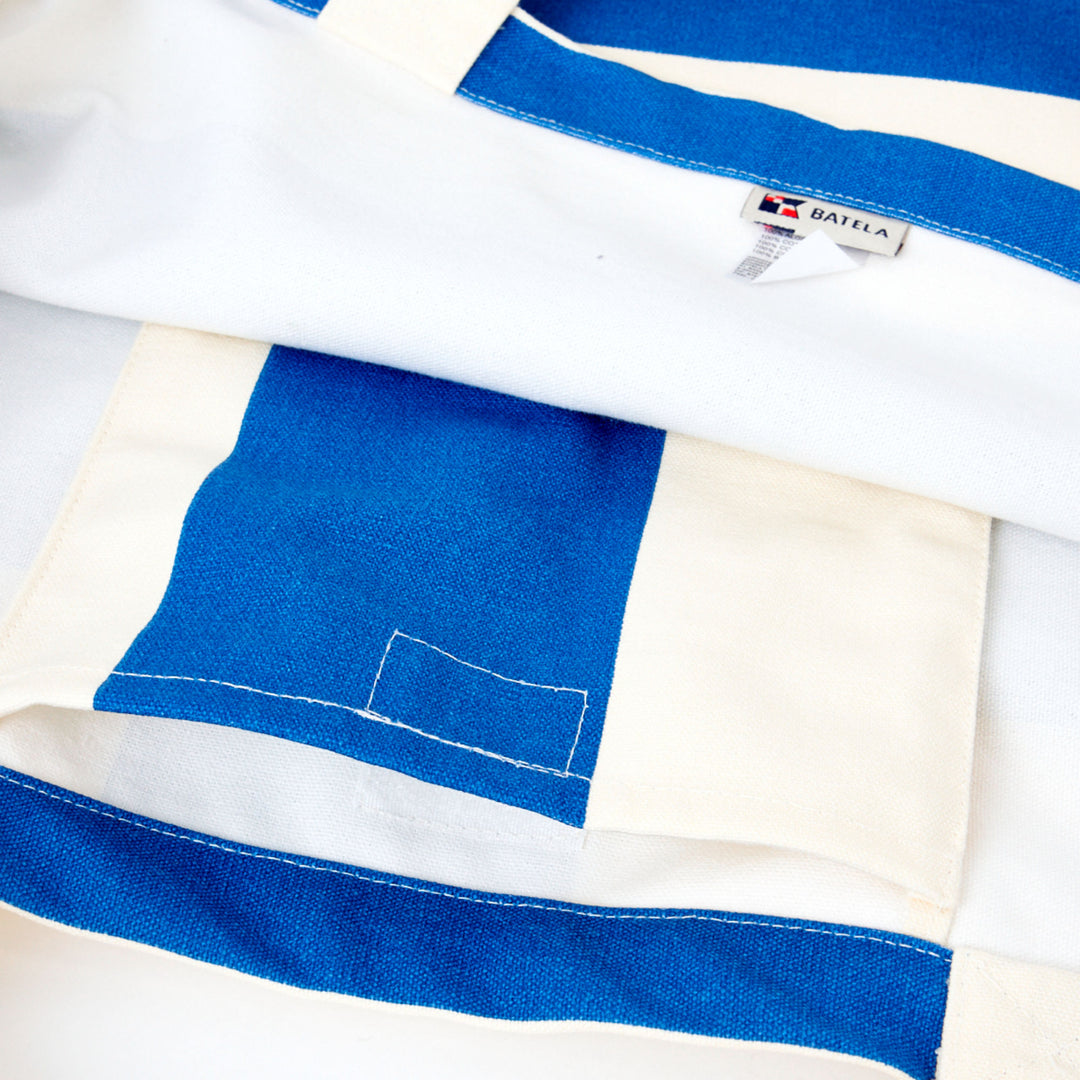 Large Canvas Tote Bag with Blue Stripes