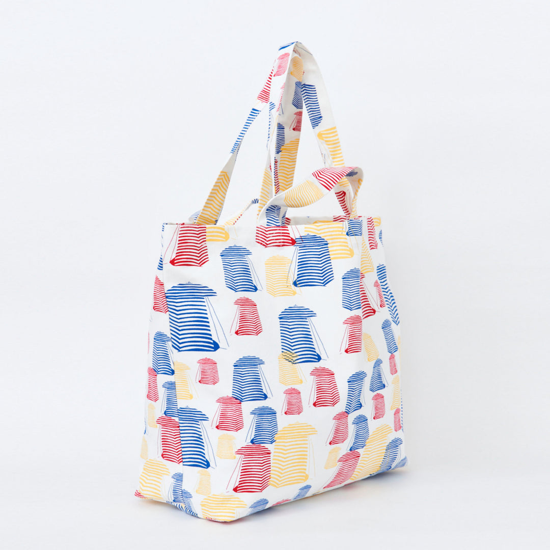 Large Canvas Tote Bag with Beach Huts