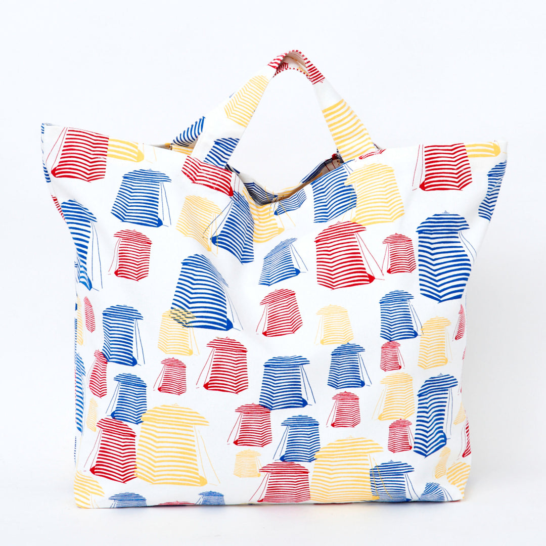 Large Canvas Tote Bag with Beach Huts
