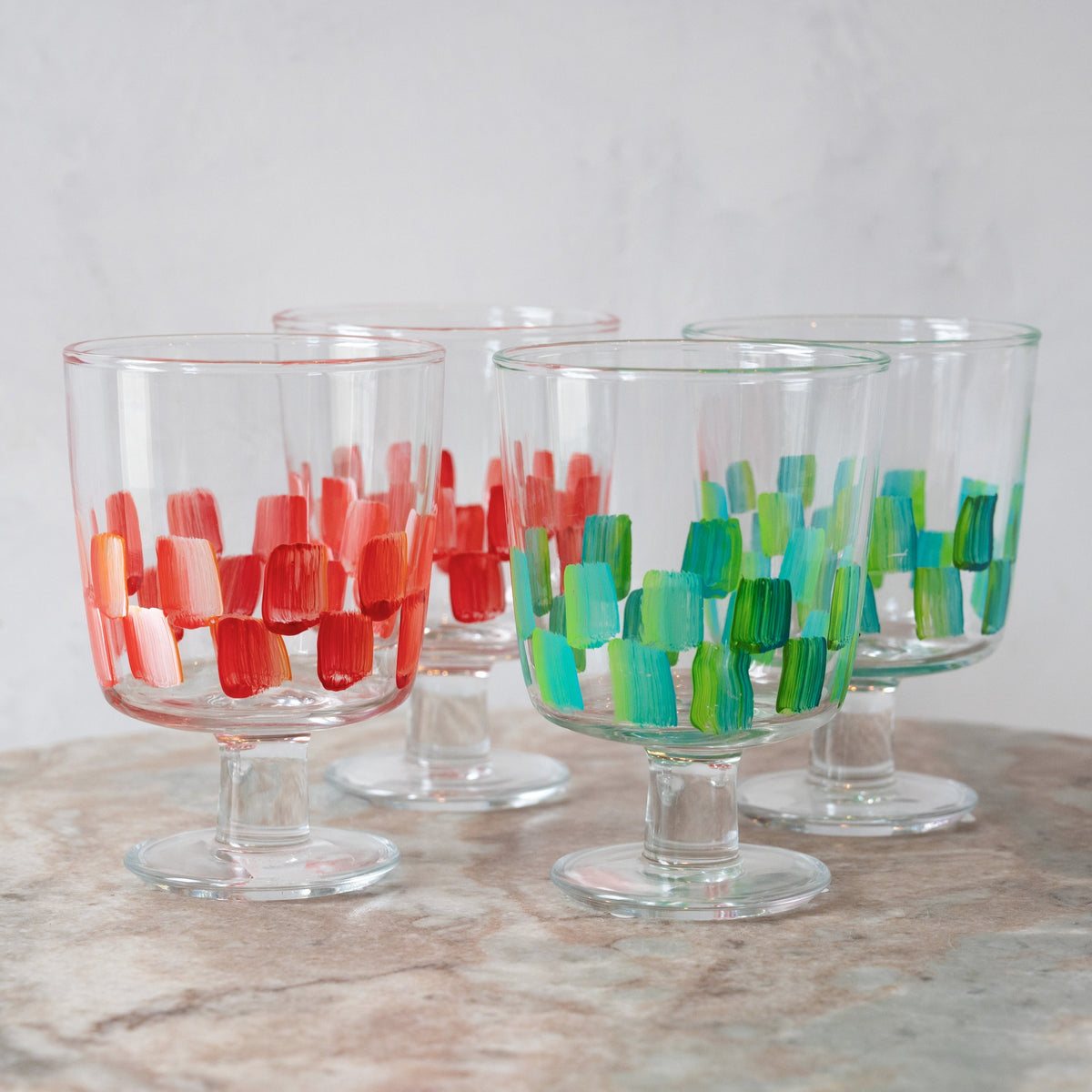 Hand Painted Checkers Short Glass - Set of 2
