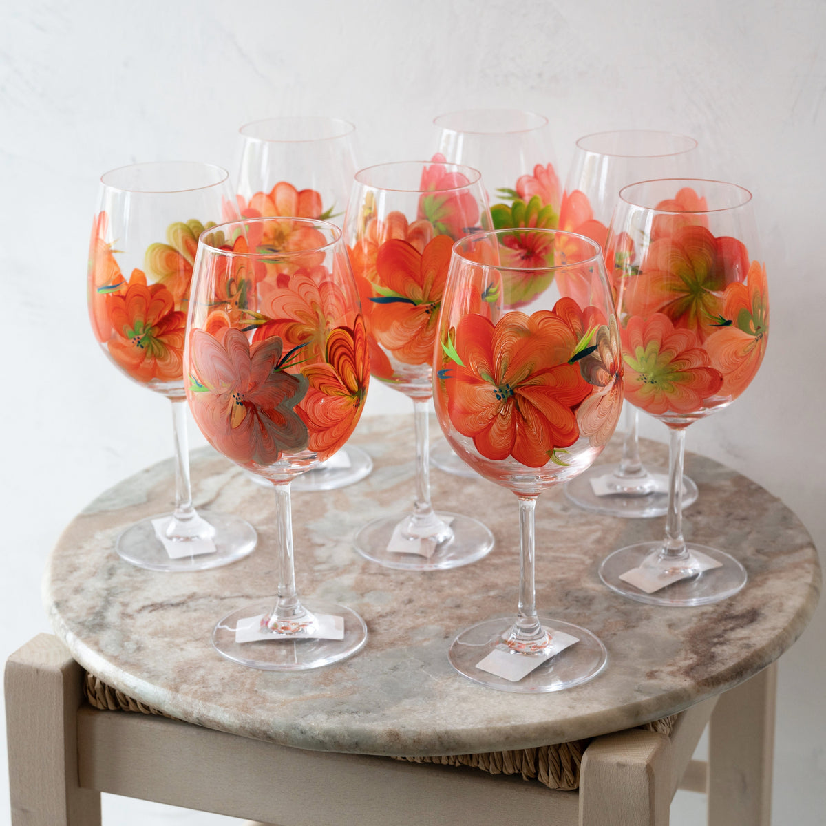 Hand Painted Wine Glasses - Set of 8