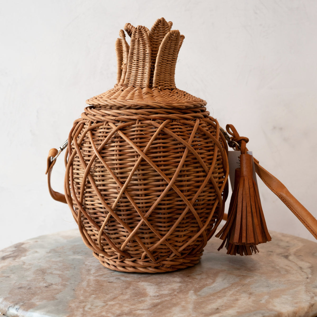 Mrs. Finds Wicker/Rattan Pineapple Bag