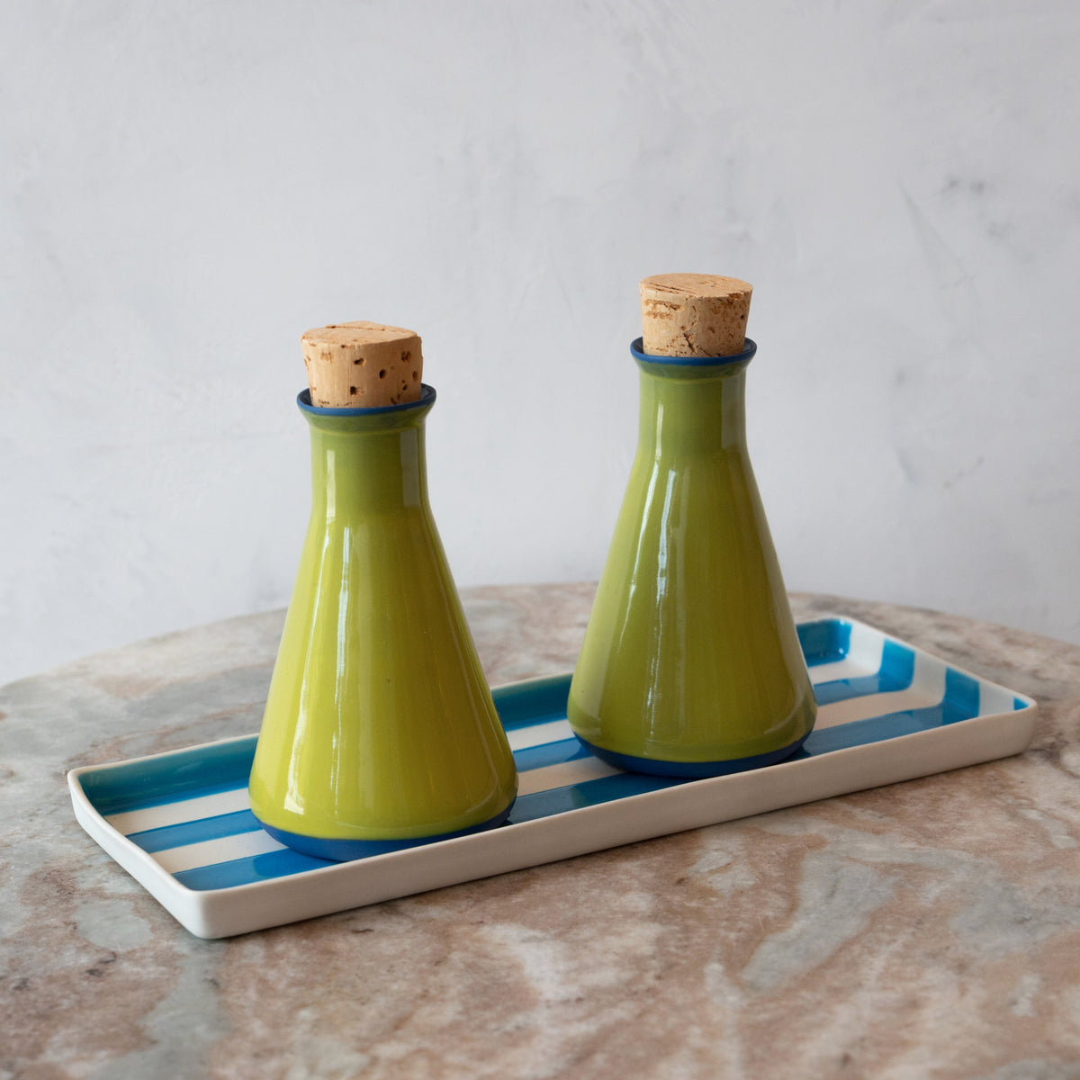 Handmade Porcelain Olive Oil & Vinegar Dispenser Tray Set