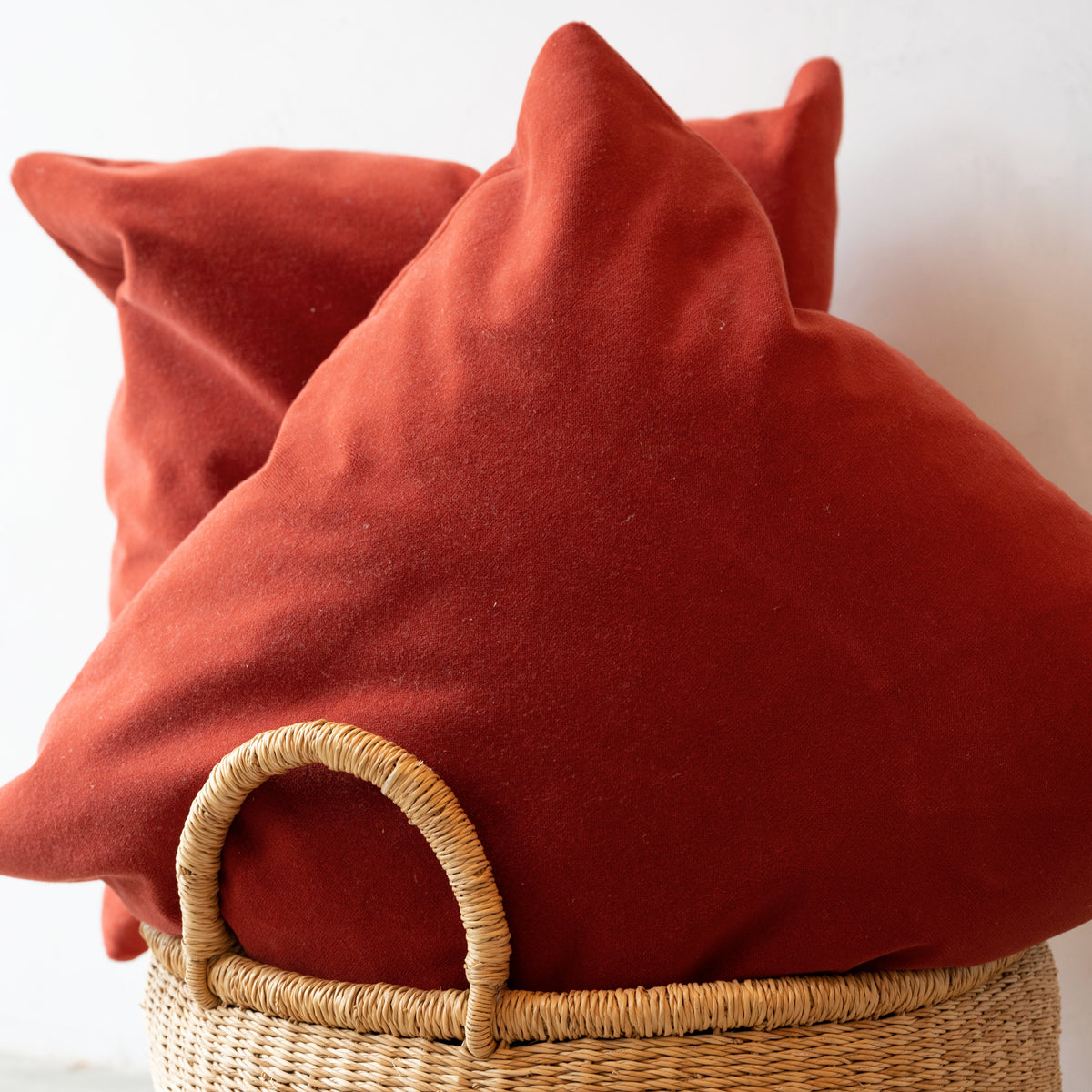 Pair of Brick Color Velvet Pillows - 22''