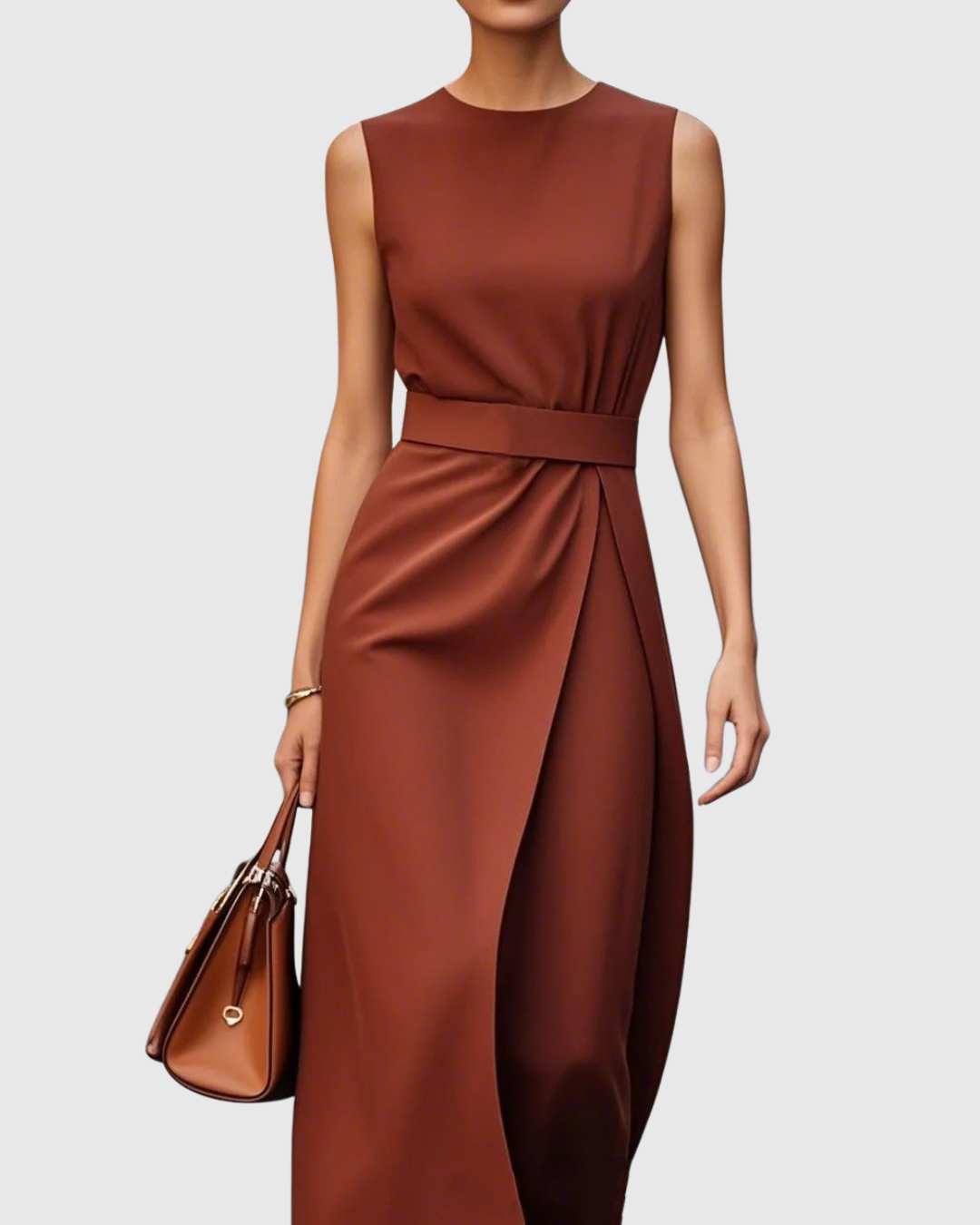 Draped Round Neck Sleeveless A-Line Midi Dress | Radiance Collection 0