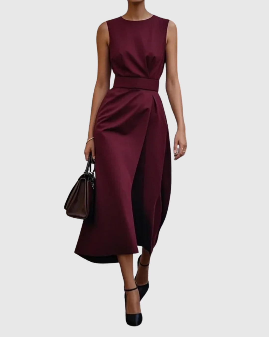 Draped Round Neck Sleeveless A-Line Midi Dress | Radiance Collection 3