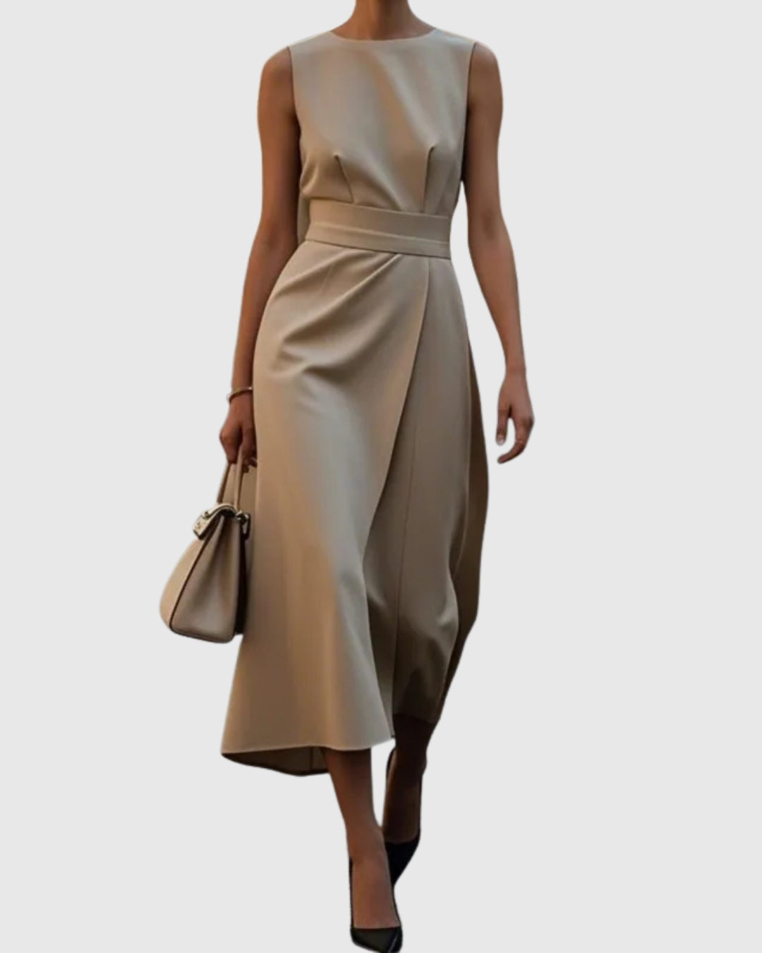 Draped Round Neck Sleeveless A-Line Midi Dress | Radiance Collection 5