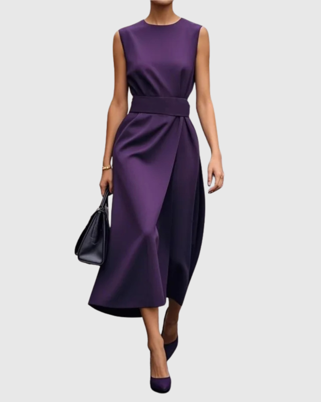 Draped Round Neck Sleeveless A-Line Midi Dress | Radiance Collection 6