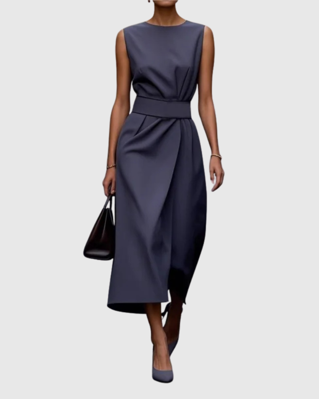 Draped Round Neck Sleeveless A-Line Midi Dress | Radiance Collection 8
