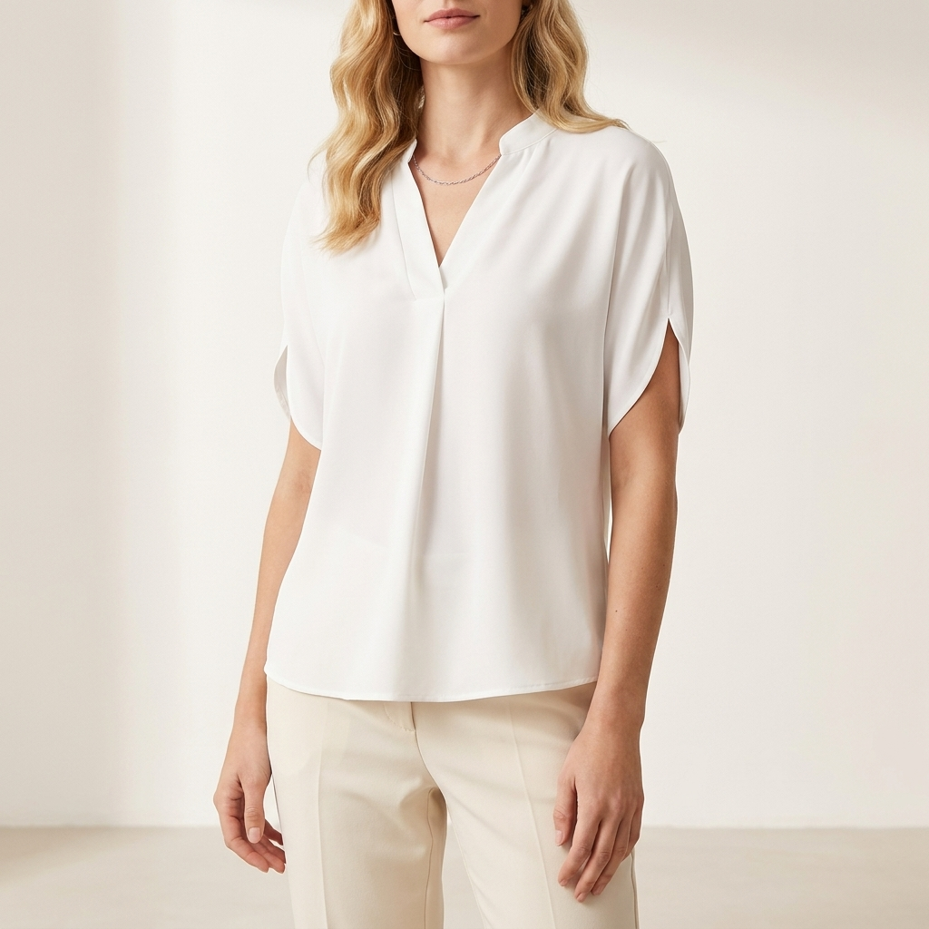 Draped V-Neck Sleeveless Relaxed Fit Blouse for Work & Evening | Delora Collection 0