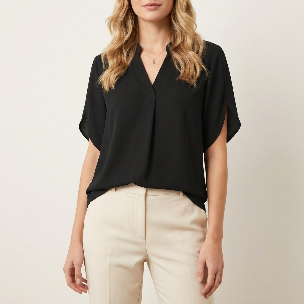 Draped V-Neck Sleeveless Relaxed Fit Blouse for Work & Evening | Delora Collection 3