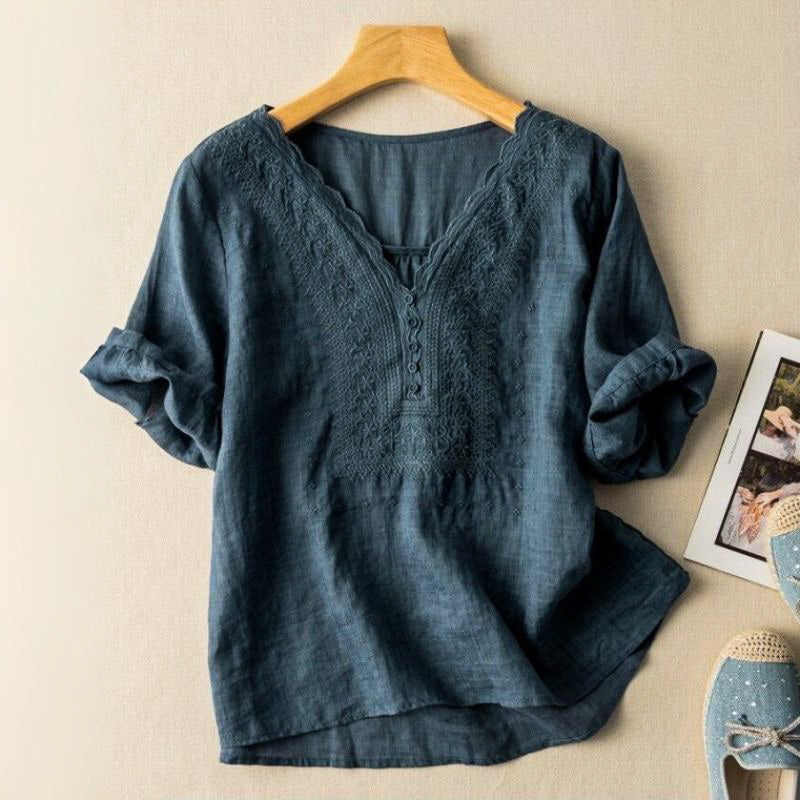 Embroidered V-Neck Puff Sleeve Blouse | Celestine Collection 2