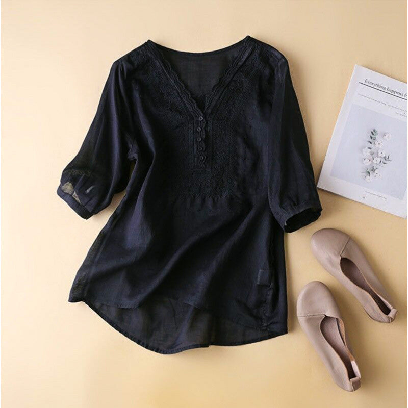 Embroidered V-Neck Puff Sleeve Blouse | Celestine Collection 4
