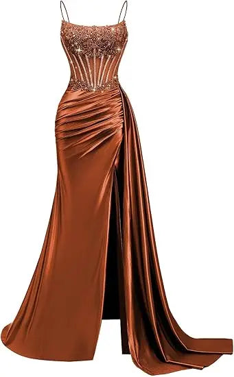 Emerald Green Beaded Spaghetti Strap Mermaid Evening Gown | Esmera Collection 10
