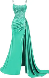 Emerald Green Beaded Spaghetti Strap Mermaid Evening Gown | Esmera Collection 12