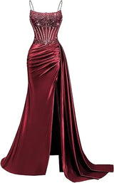Emerald Green Beaded Spaghetti Strap Mermaid Evening Gown | Esmera Collection 5