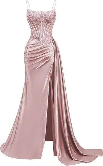 Emerald Green Beaded Spaghetti Strap Mermaid Evening Gown | Esmera Collection 7