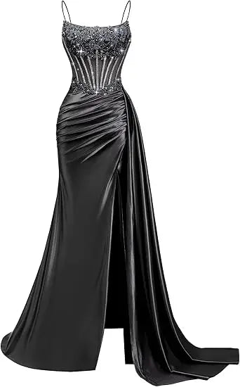 Emerald Green Beaded Spaghetti Strap Mermaid Evening Gown | Esmera Collection 8