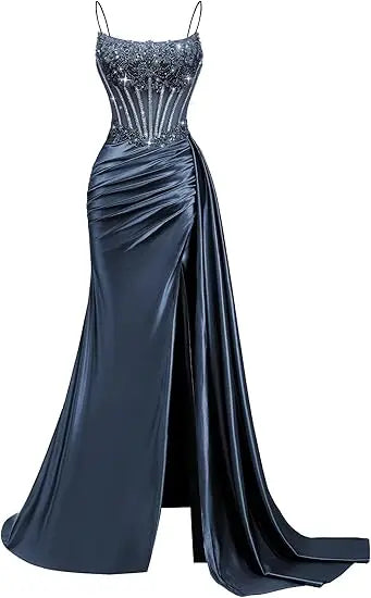 Emerald Green Beaded Spaghetti Strap Mermaid Evening Gown | Esmera Collection 9