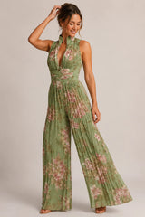 Floral Chiffon V-Neck Sleeveless Wide-Leg Jumpsuit for Parties | Sylvie Collection 5