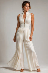 Floral Chiffon V-Neck Sleeveless Wide-Leg Jumpsuit for Parties | Sylvie Collection 6