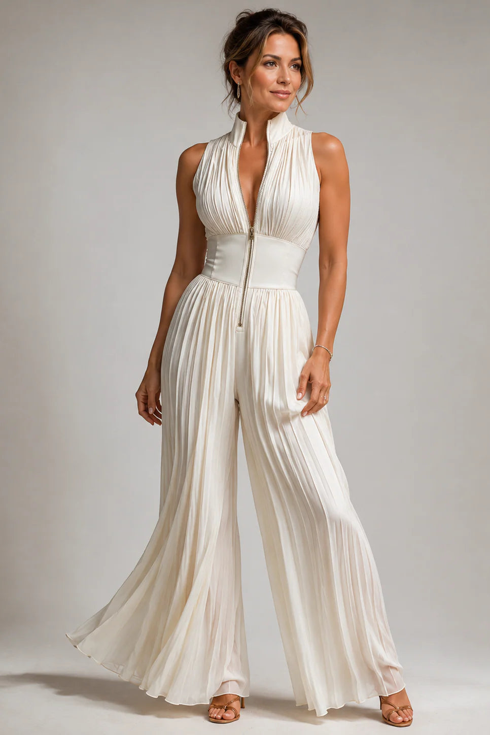 Floral Chiffon V-Neck Sleeveless Wide-Leg Jumpsuit for Parties | Sylvie Collection 6