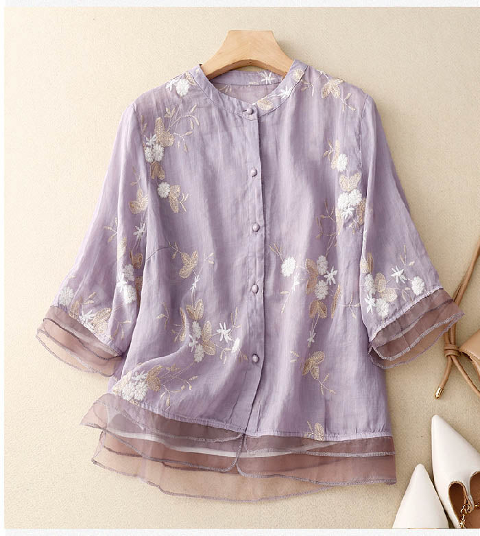 Floral Embroidered Round Neck Short Sleeve Relaxed Blouse | Roselia Collection 5