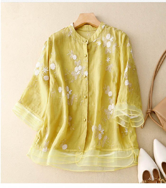 Floral Embroidered Round Neck Short Sleeve Relaxed Blouse | Roselia Collection 6
