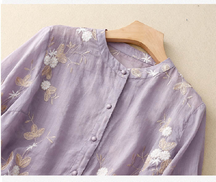 Floral Embroidered Round Neck Short Sleeve Relaxed Blouse | Roselia Collection 7