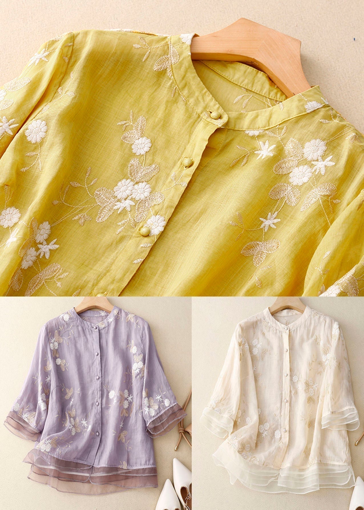Floral Embroidered Round Neck Short Sleeve Relaxed Blouse | Roselia Collection 8