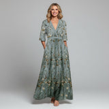 Floral Embroidered V-Neck Short Sleeve Flowing Maxi Dress | Finesse Collection 1