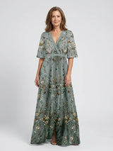 Floral Embroidered V-Neck Short Sleeve Flowing Maxi Dress | Finesse Collection 2