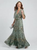 Floral Embroidered V-Neck Short Sleeve Flowing Maxi Dress | Finesse Collection 3