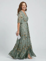 Floral Embroidered V-Neck Short Sleeve Flowing Maxi Dress | Finesse Collection 4