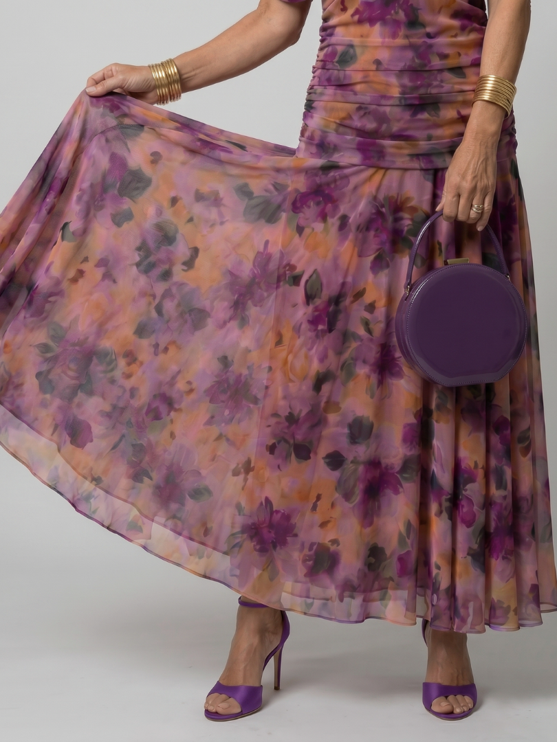 Floral Off-Shoulder Draped Neckline Flared Midi Dress | Opaline Collection 2