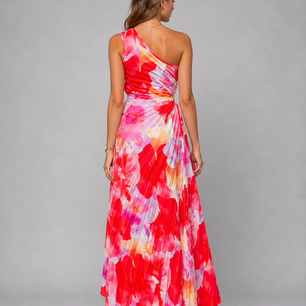Floral Pleated One-Shoulder Maxi Wedding Guest Dress | Willow Collection 1