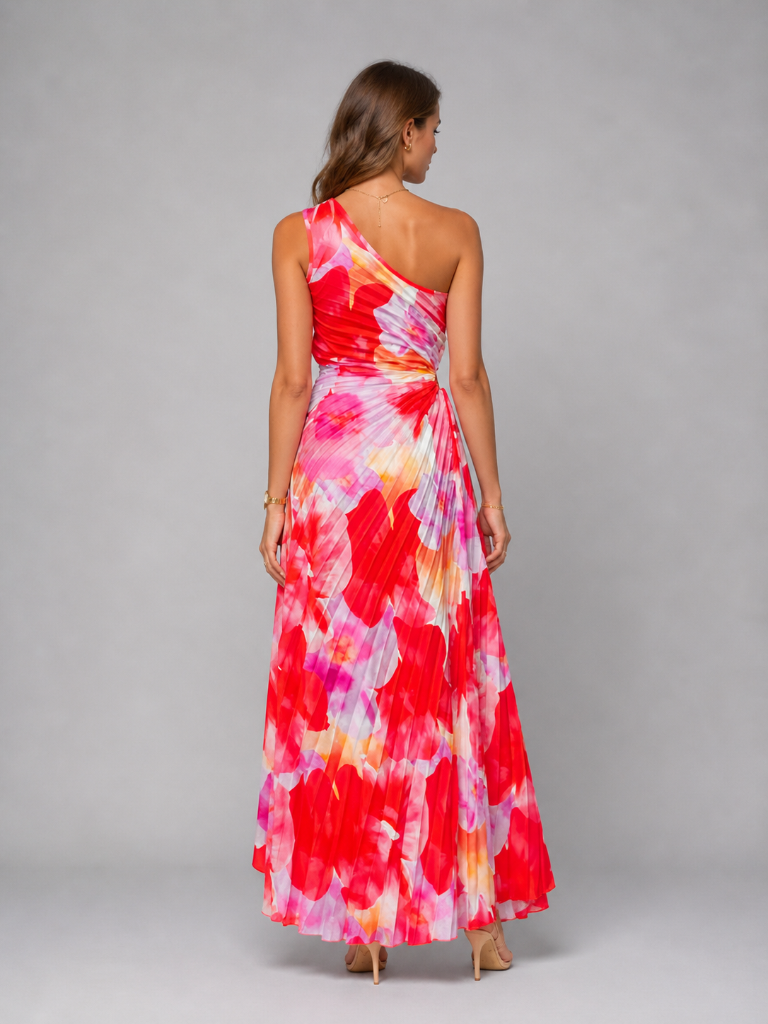 Floral Pleated One-Shoulder Maxi Wedding Guest Dress | Willow Collection 1