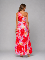 Floral Pleated One-Shoulder Maxi Wedding Guest Dress | Willow Collection 1
