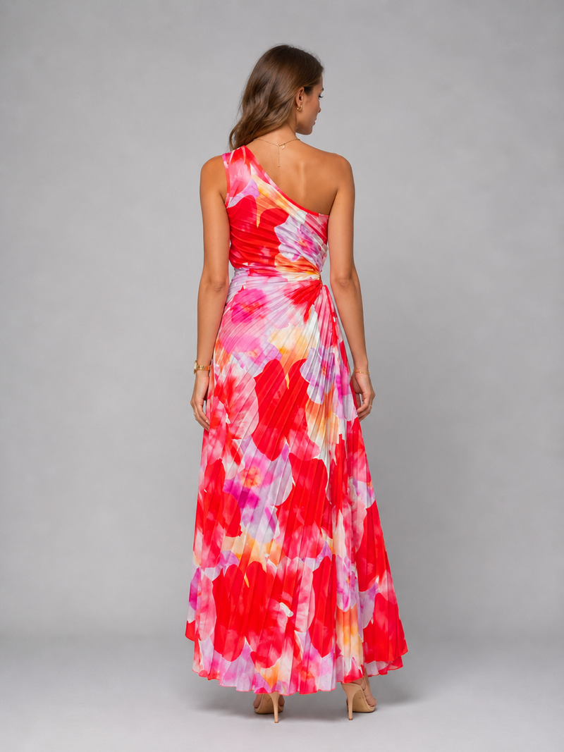 Floral Pleated One-Shoulder Maxi Wedding Guest Dress | Willow Collection 1