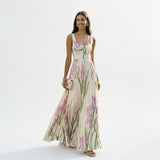 Floral Pleated Sleeveless Square Neck A-Line Maxi Dress Wedding Guest | Willow Collection 0