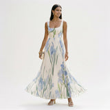 Floral Pleated Sleeveless Square Neck A-Line Maxi Dress Wedding Guest | Willow Collection 2