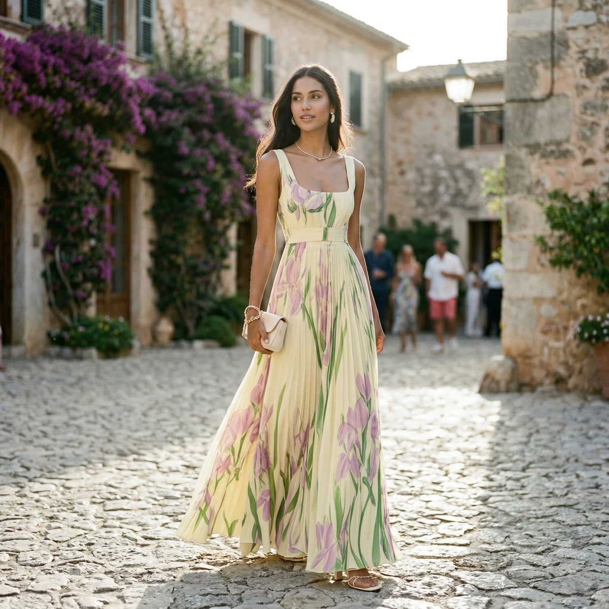 Floral Pleated Sleeveless Square Neck A-Line Maxi Dress Wedding Guest | Willow Collection 7