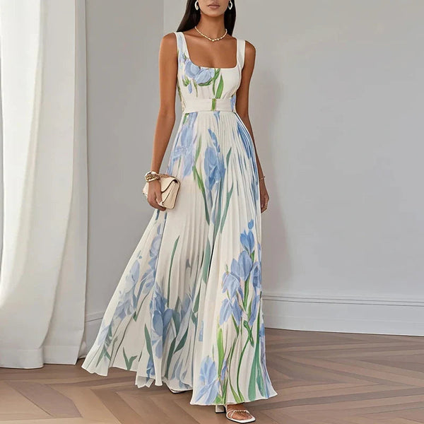 Floral Pleated Square Neck Maxi Wedding Guest Dress | Willow Collection 0